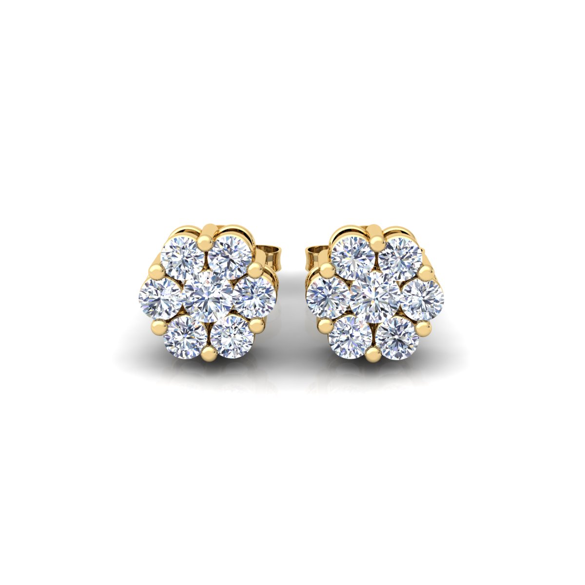 עגילי יהלומים פרחיים מזהב 14 קראט – תצוגת חזית