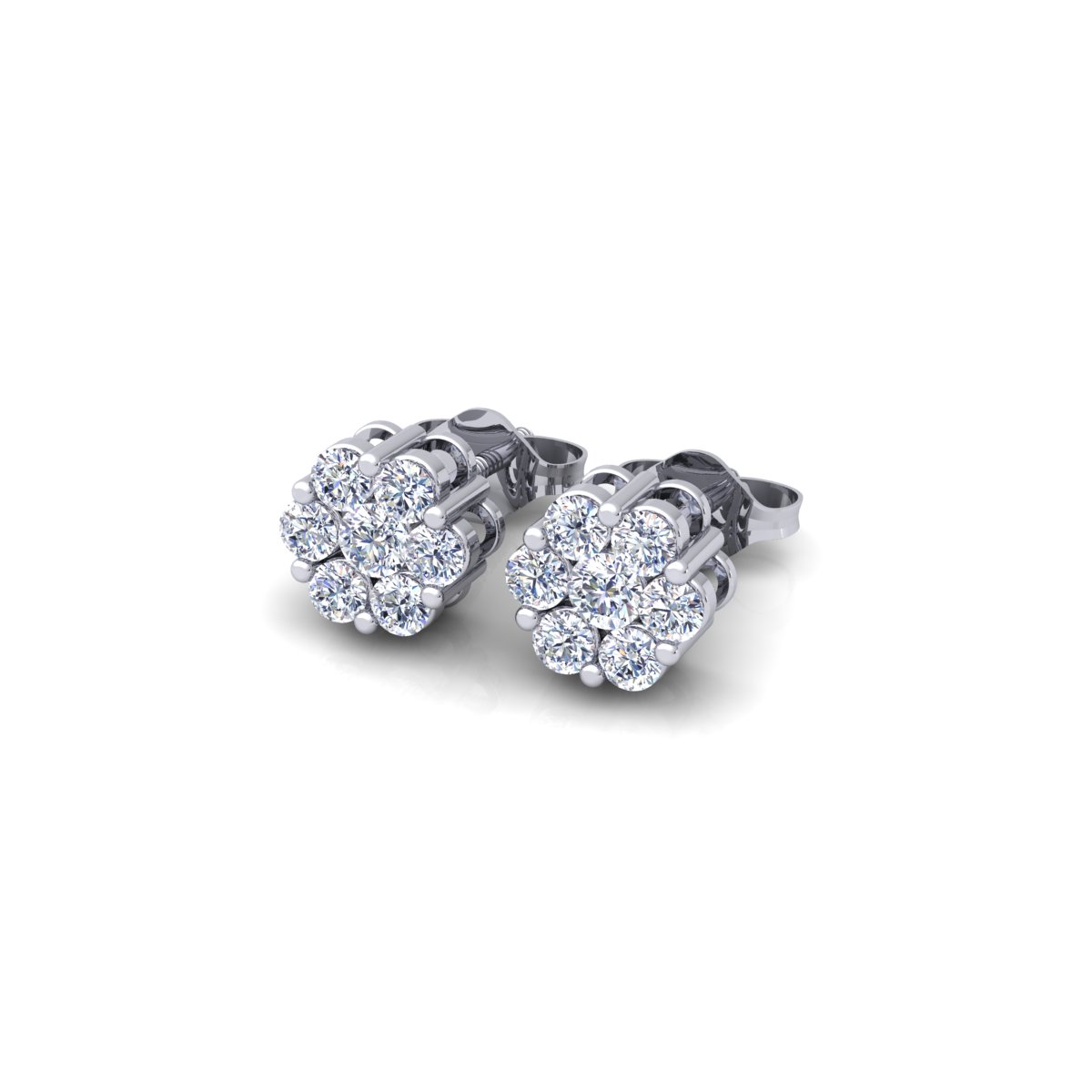 עגילי יהלומים בעיצוב פרח – תקריב