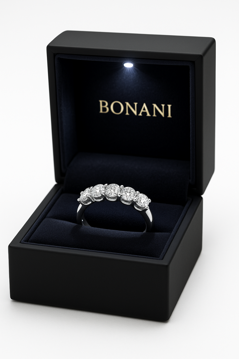 טבעת 5 יהלומים מעבדה Bonani בזהב בעיצוב אישי