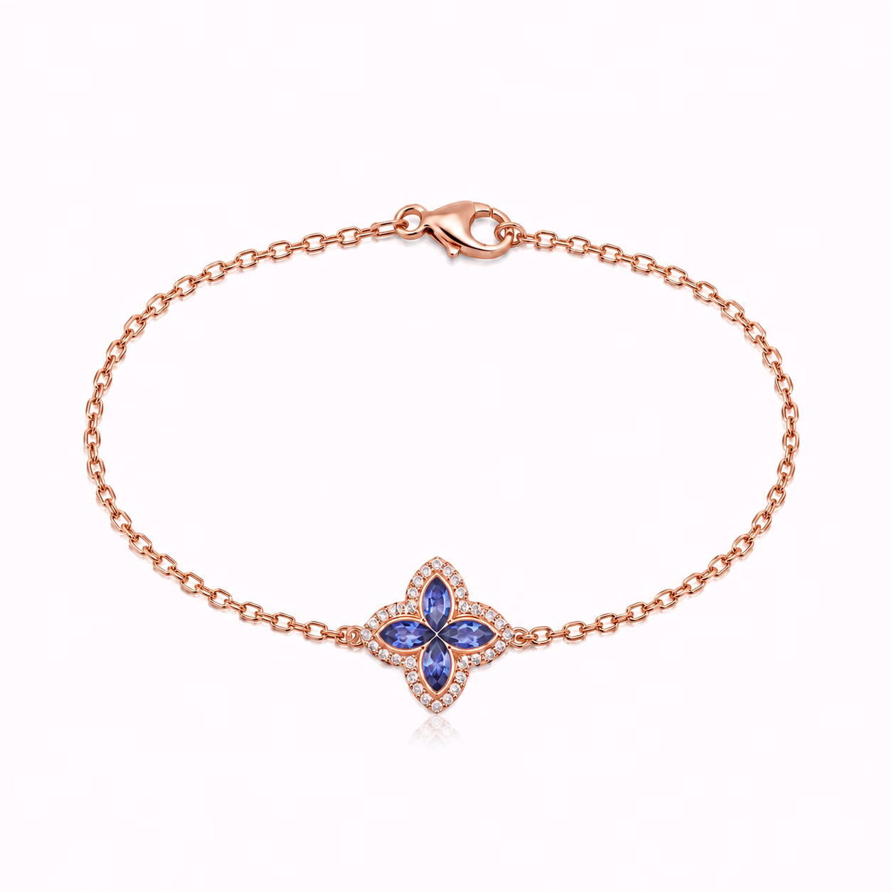 צמיד Floréa Tanzanite מזהב רוז גולד עם אבני טנזנייט ויהלומים