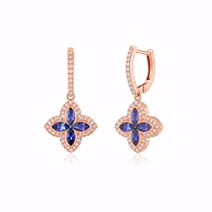 עגילי טנזנייט Floréa Tanzanite עם יהלומי מעבדה